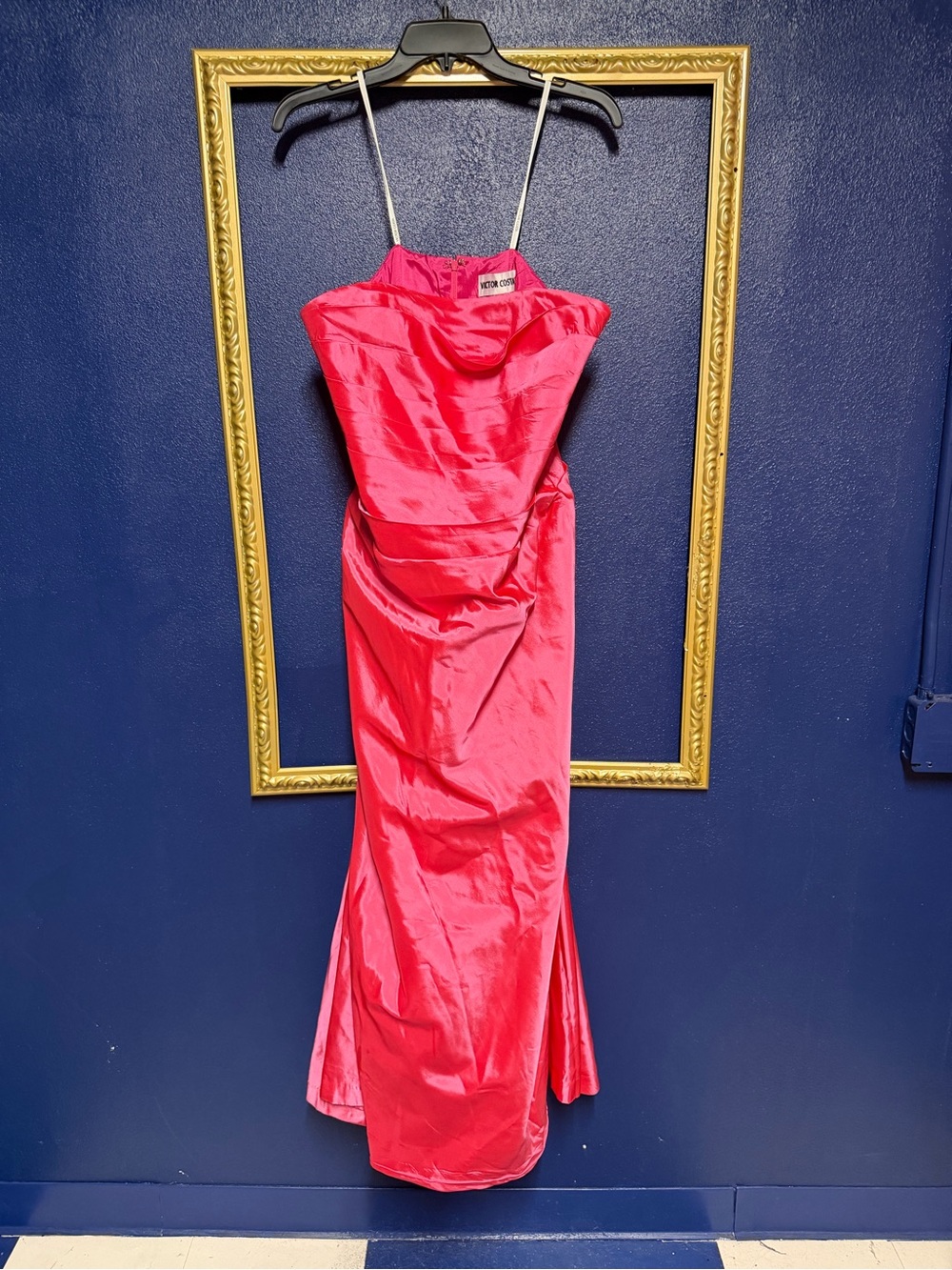 Victor Costa Hot Pink Strapless Satin Gown